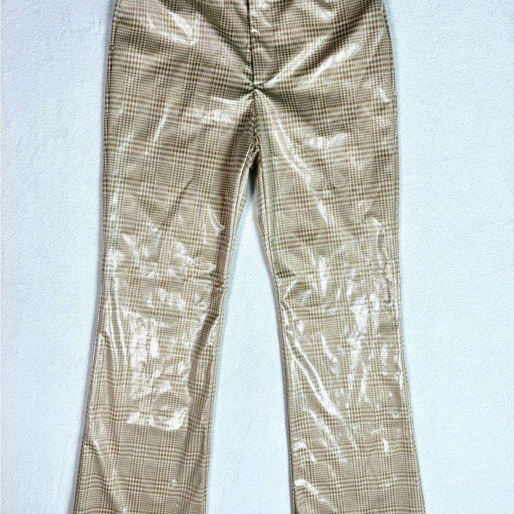 Vintage Beige Checkered Vinyl Women's Flare Pants